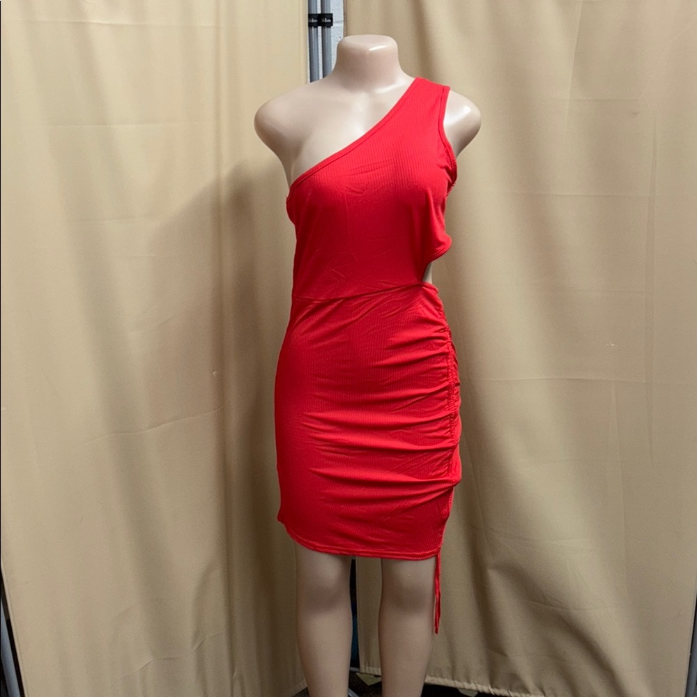 Red Asymmetrical Ruched One-Shoulder Cocktail Dress